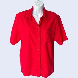 On The Verge Medium 90s Button Up Shirt Red Ethnic Trim USA Made Cotton